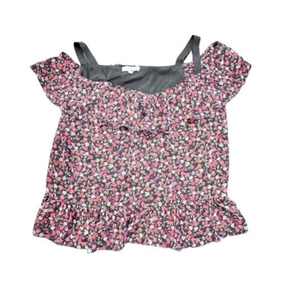 Libby Edelman‎ Women’s Black Red Purple Floral Ruffled Blouse Straps Size XXL